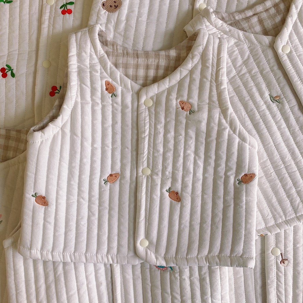 Áo Gile 2 mặt cotton trần bông siêu nhẹ họa tiết thêu xinh xắn Hàn Quốc