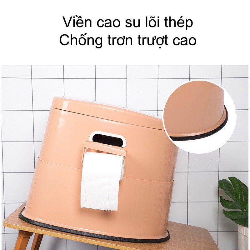 Bô vệ sinh cho người già/người bệnh, bồn cầu di động bằng nhựa cao cấp có viền cao su