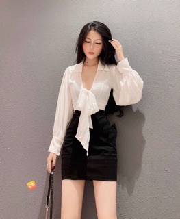 Set chân váy kèm áo cột nơ 💞💞💞ch ( ảnh thật)