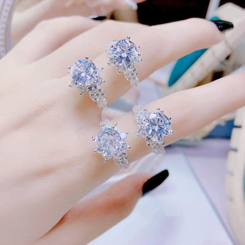 Nhẫn bạc nữ họa tiết đính đá li to lấp lánh, Nhẫn nữ chất liệu bạc ta sang trọng cá tính