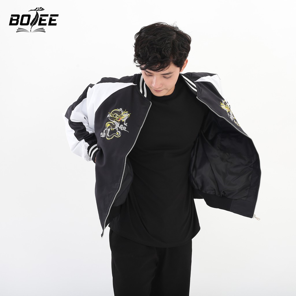 Áo khoác bomber BOTEE Thêu Rồng vải dù 2 lớp form rộng unisex