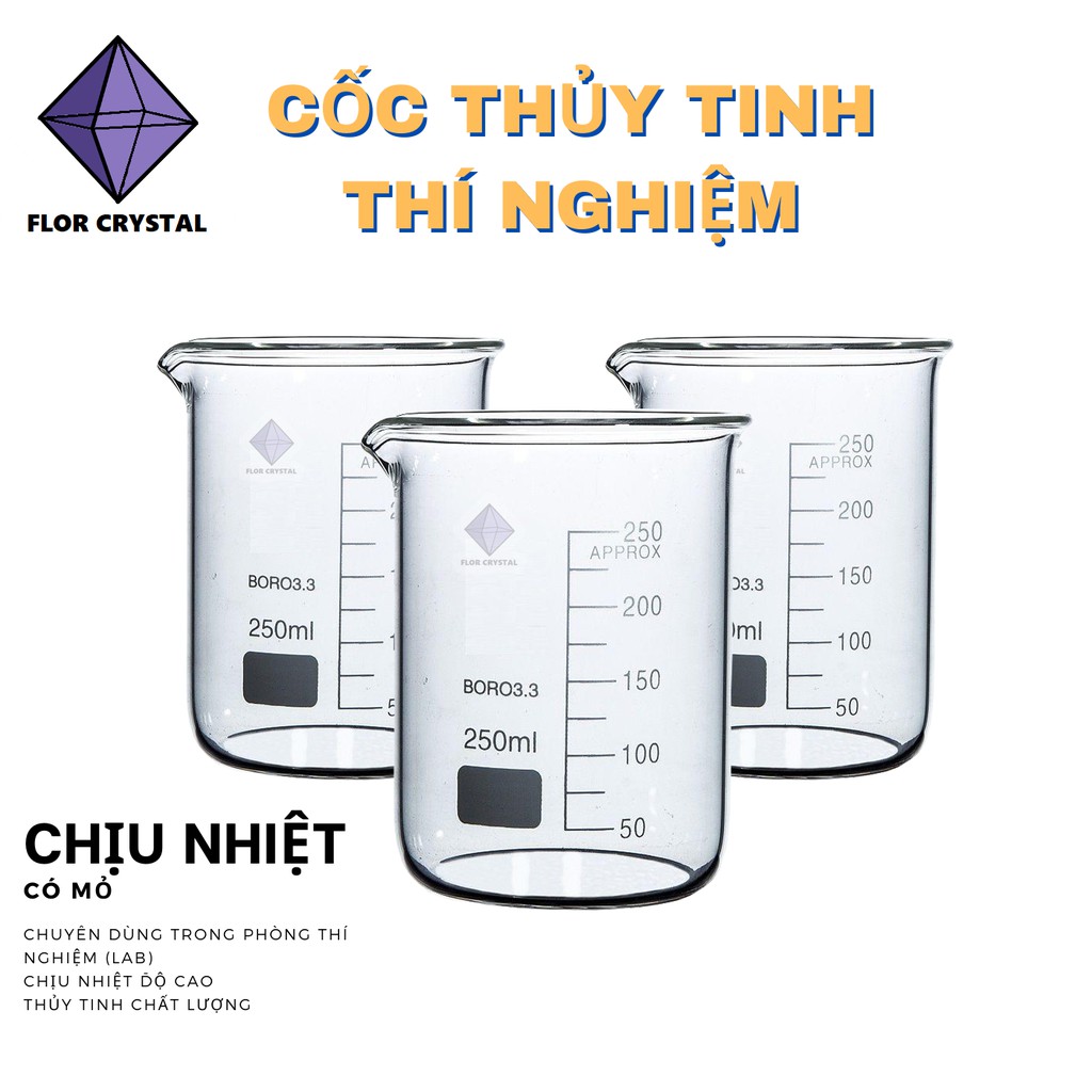 Cốc chịu nhiệt thủy tinh thí nghiệm chia vạch 50ml - 100ml - 250ml - 500ml (Beaker, Becher)