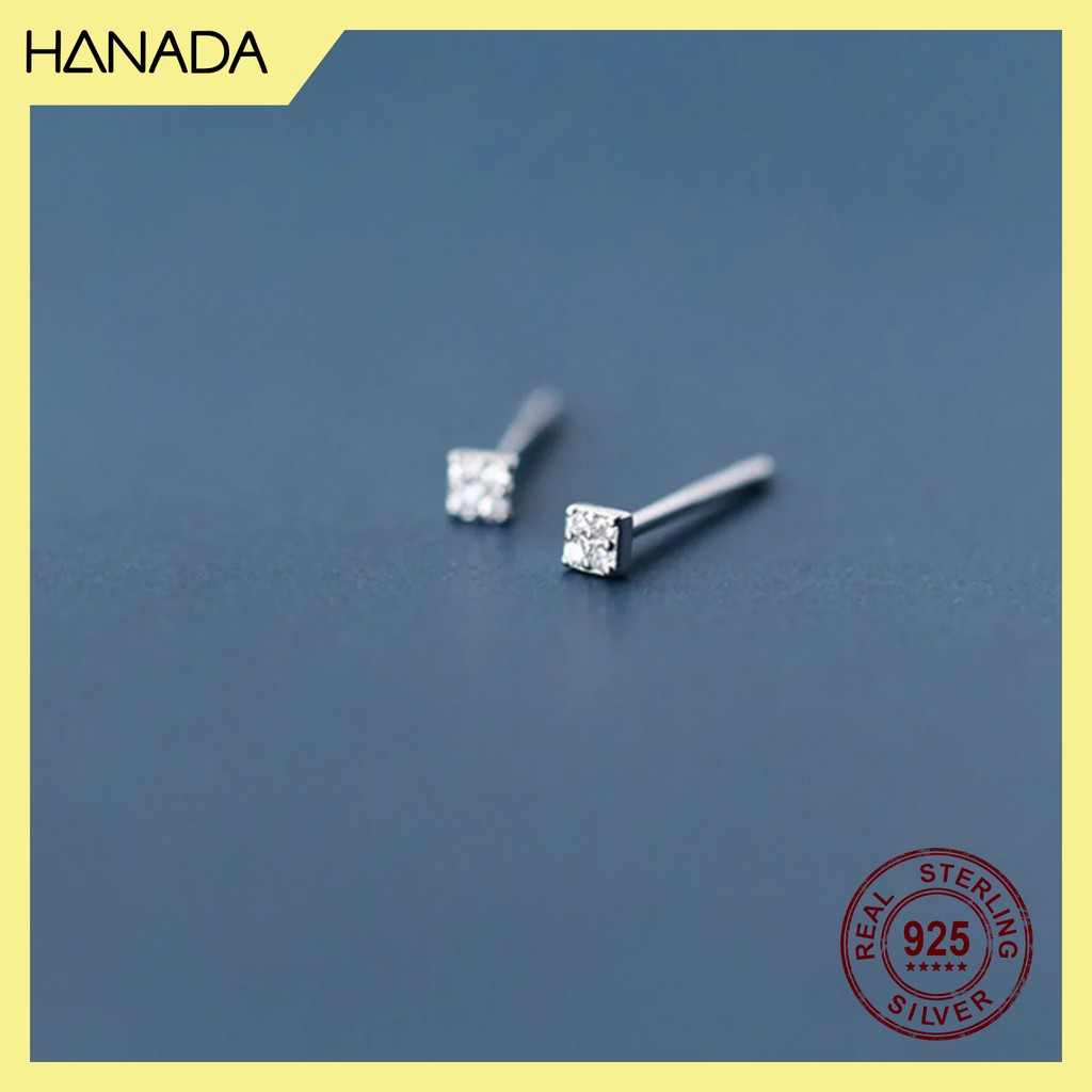 Bông Tai Bạc 925 Hanada N1234.E.2.B.120. 0353 Vuông Bốn Đá Nhỏ