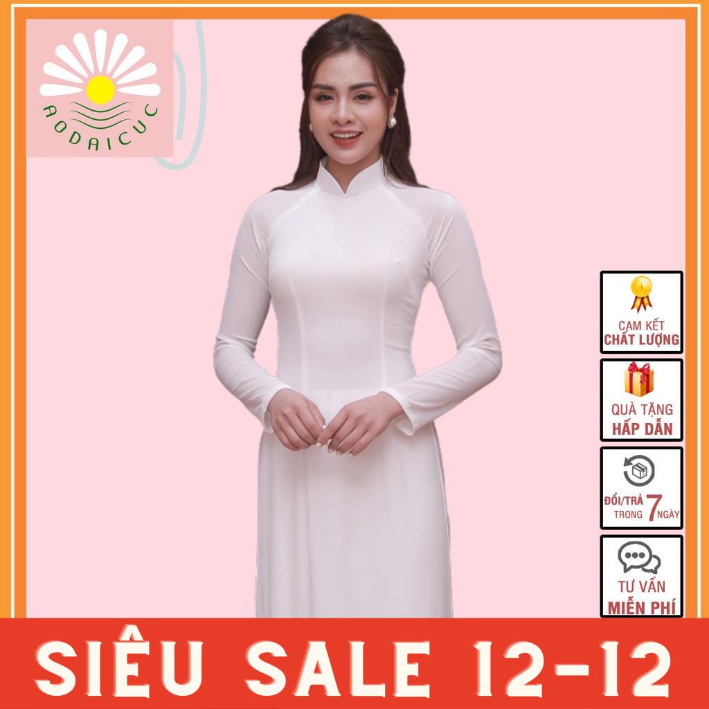 Áo dài truyền thống 4 tà, màu trắng kem, lụa chiffon cao cấp, không nhăn, không xù - T02