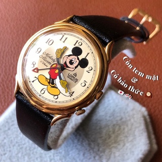 Đồng hồ nam nữ dây da có báo thức mickey lorus disney thương hiệu nhật bản