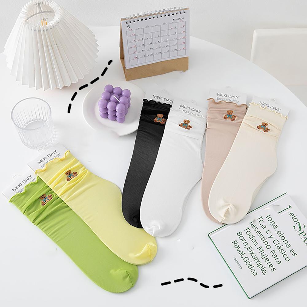 Mocho Vớ Harajuku Nhún Bèo Màu Trơn Họa Tiết Gấu Dễ Thương Mùa Hè Cho Nữ