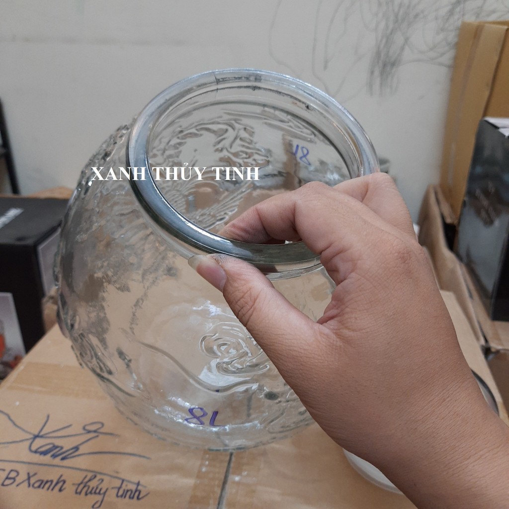 Chum thủy tinh họa tiết rồng phượng dày dặn - Dung tích - 8 lít