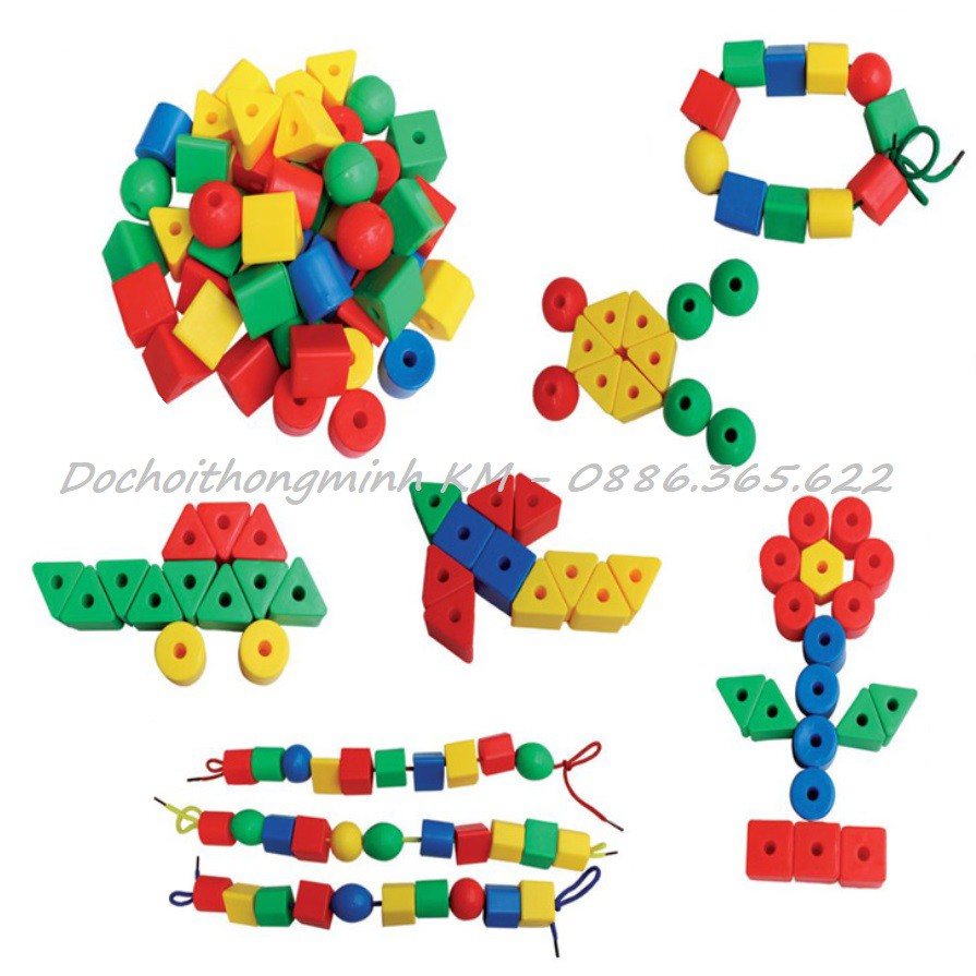 T53 - Khoảng 90 hạt hình khối tặng kèm dây xâu cho bé phát triển kỹ năng