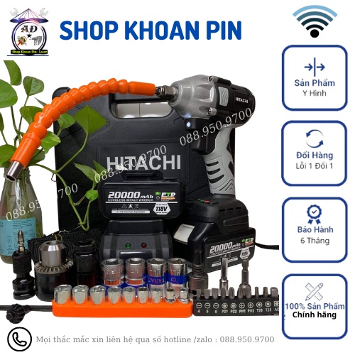 Máy siết bulong pin HITACHI ⚡TẶNG BỘ PHỤ KIỆN ⚡máy siết pin đa năng ,khoan pin, bắn vít, siết ốc KHÔNG CHỔI THAN