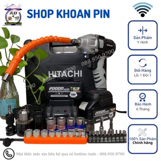 Máy siết bulong pin hitachi 199v - máy bắn mở bulong cầm tay, bắn vít, xiết ốc,khoan tường ,tặng 6 đầu khẩu