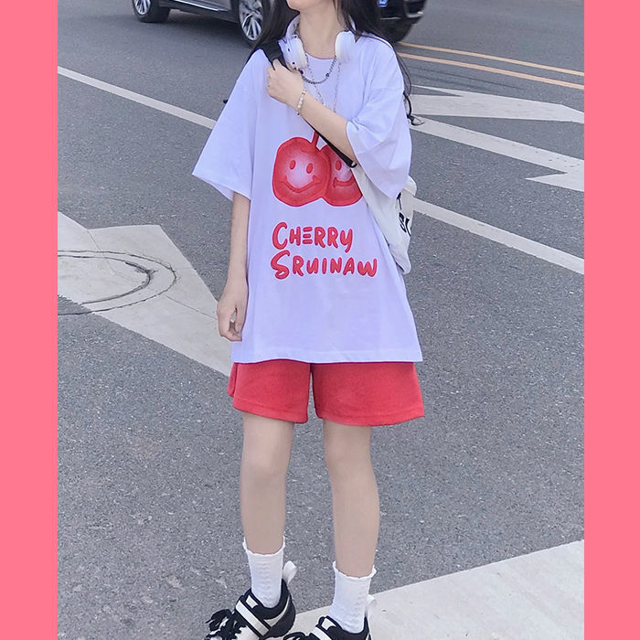 Single / Suit Summer New Ins Korean Student Loose T-shirt Leisure Sports Wide Leg Short Pants Two Piece Set Fashion[it Will Be Sent Out on May 22]