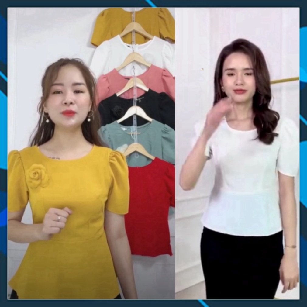 Áo kiểu giá rẻ  tay bồng nữ cao cấp chất đũi hàn  tặng kèm bông hoa theo áo đủ size từ s đến xxl - FreeShip