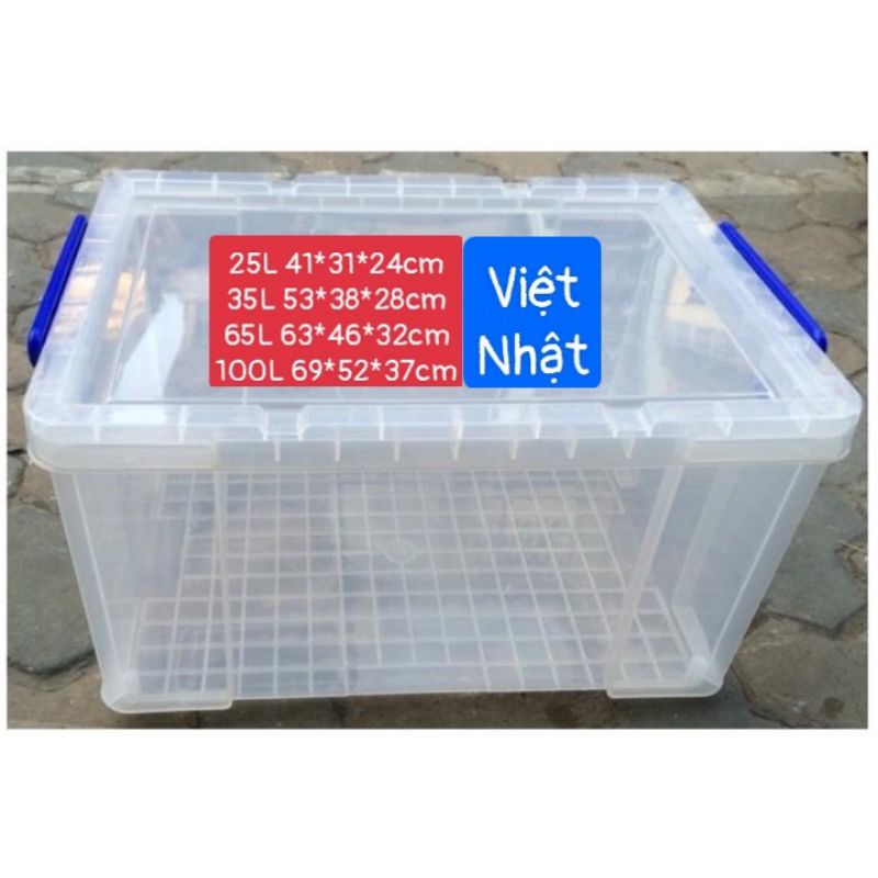Thùng đựng đồ nhụa trong có nắp và tay cầm cao cấp