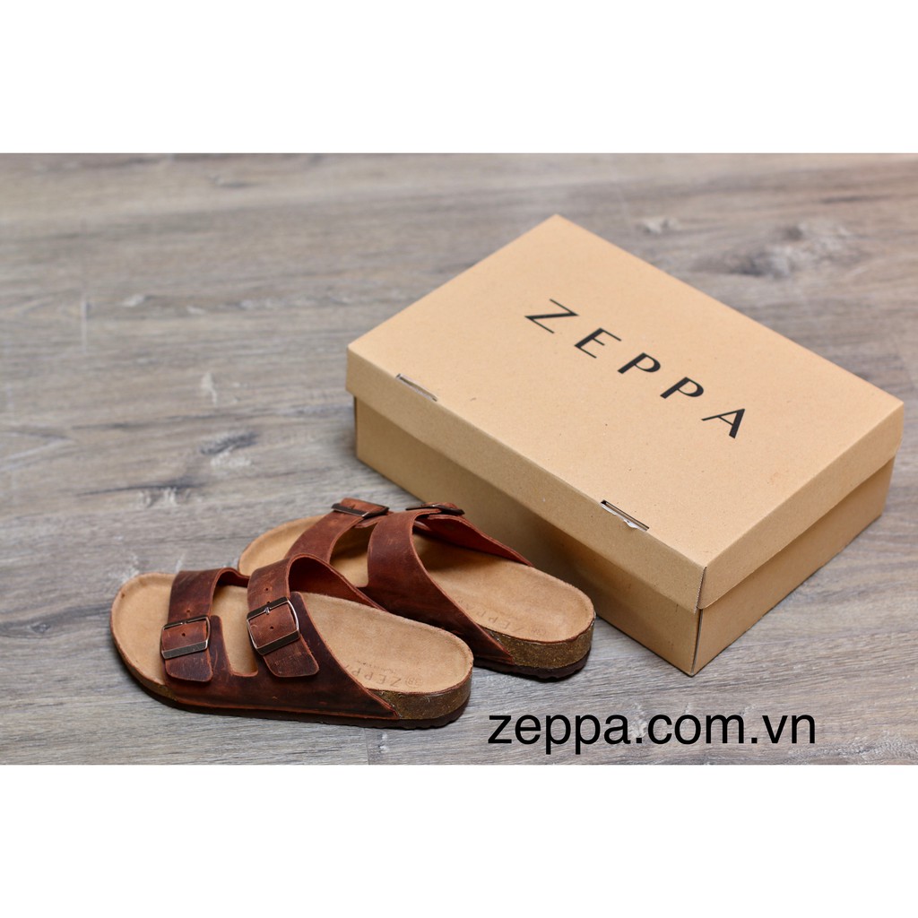 ZEPPA - Gian Hàng Chính Hãng - Da bò thật 100% - Dép đế trấu da bò nam &amp; nữ - Màu nâu đỏ (Size: 36-46) EE