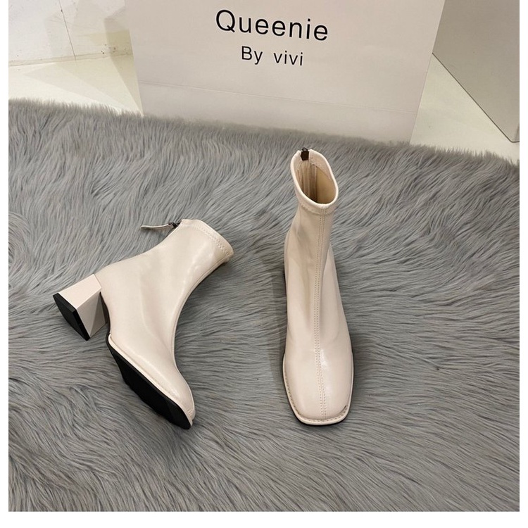 Giày bốt cổ ngắn mũi vuông phối khóa kéo thời trang cho nữ | BigBuy360 - bigbuy360.vn