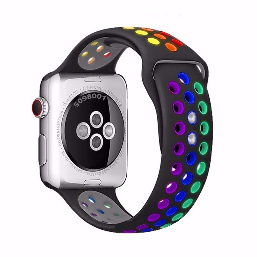 NIKE Dây Đeo Silicon Cầu Vồng Cho Đồng Hồ Thông Minh Apple Watch 44mm 40mm 38mm 42mm Pride Series 5 4 3 2 1