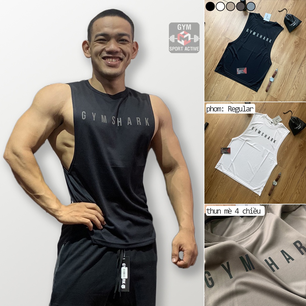 Áo tập gym nam tank tập gym nam áo ba lỗ thể thao thoáng mát tank GymShark GS thun 4 chiều ( ảnh video thực tế)