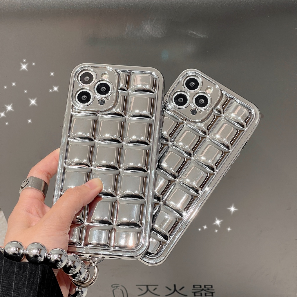 Thời Trang Ốp Điện Thoại Hình Vuông Mạ Điện 3d Kèm Dây Đeo Cho iphone 15promax 15pro 15 14promax 14 13 pro max 12 pro max 11 pro max xs max xr x