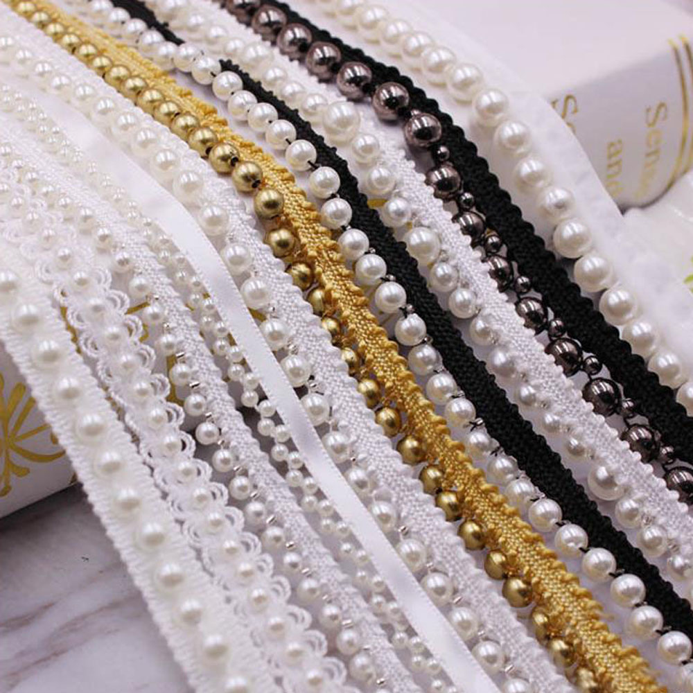 Cuộn Dây Ren Đính Ngọc Trai Giả Trang Trí Dài 1 Yard