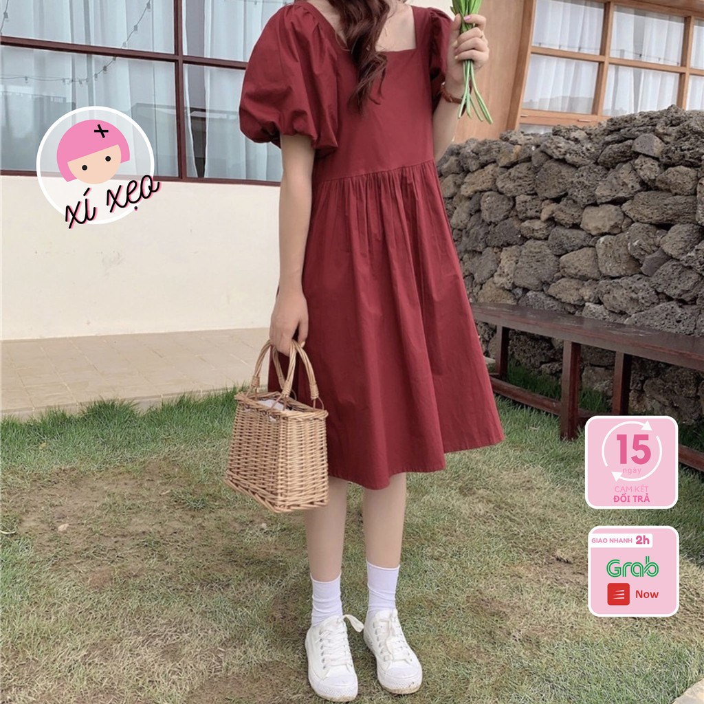 Váy đầm babydoll tiểu thư ulzzang Hàn Quốc xixeoshop - V4 đỏ