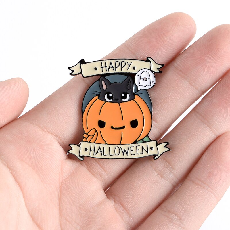 Ghim cài áo hình bí ngô mặt cười phong cách halloween kiểu dáng dễ thương