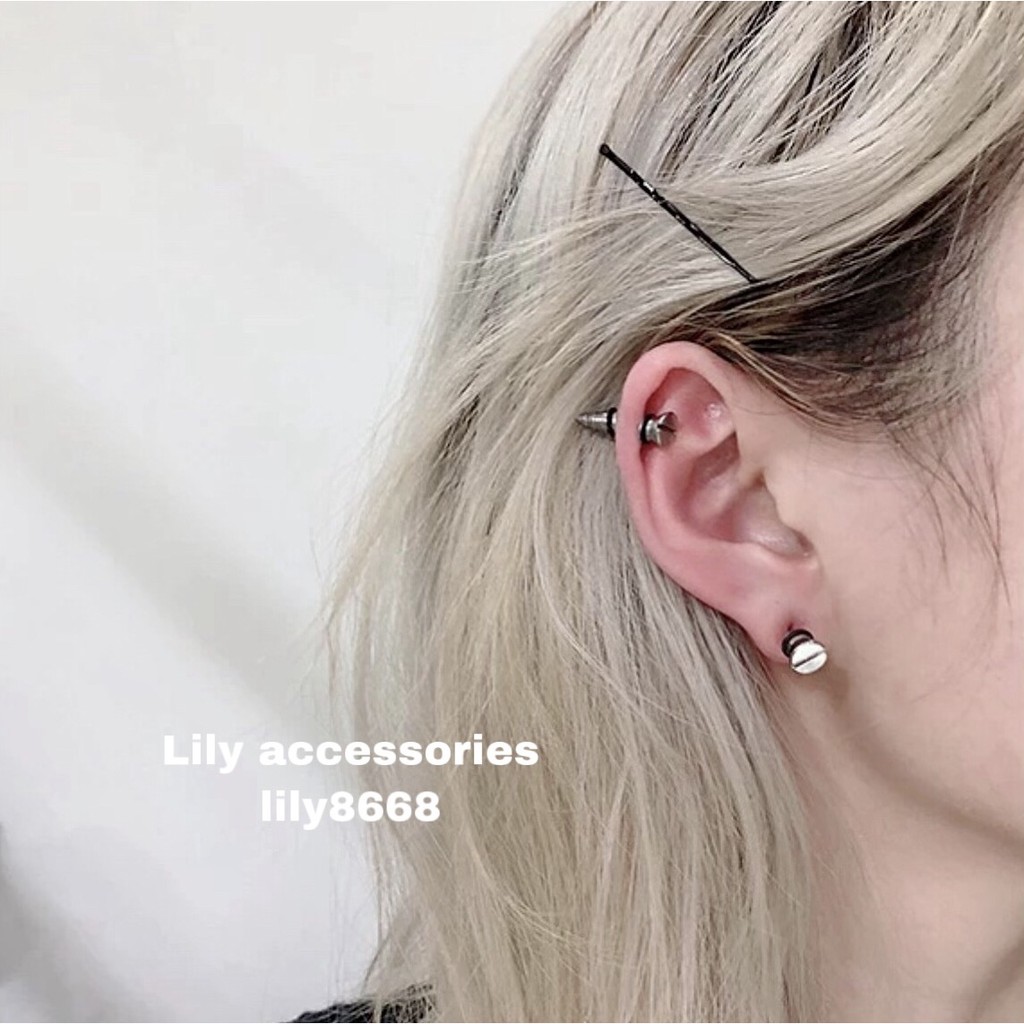 Cool Stainless Steel Stud Screw Earring khuyên tai titan hình ốc vít không gỉ không đen không dị ứng nam nữ