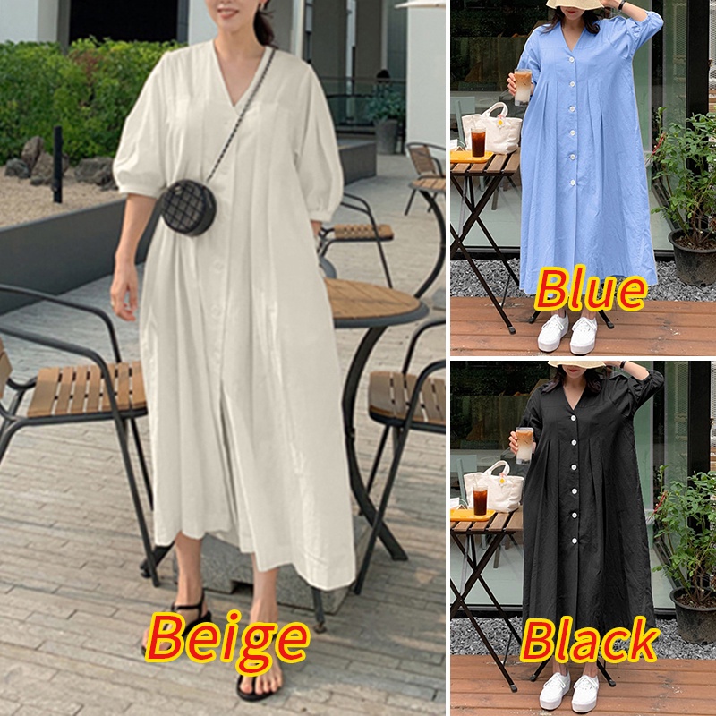 Đầm maxi Zanzea cổ tim tay lửng thời trang dành cho nữ