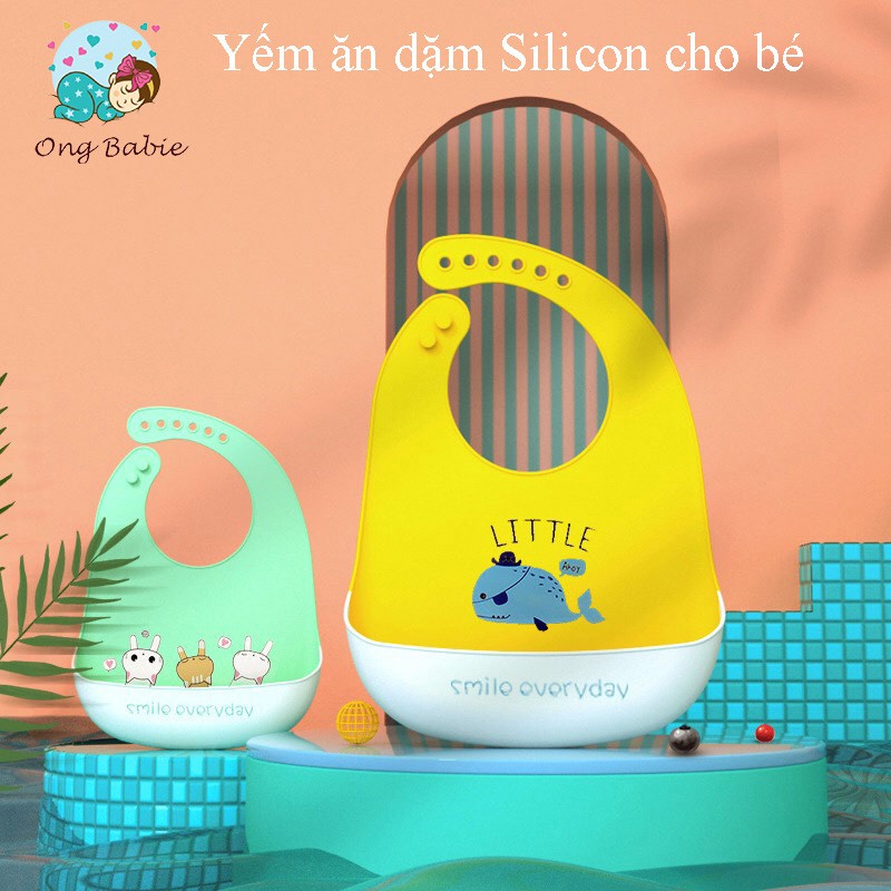 Yếm Ăn Dặm Silicon Cho Bé- Yếm Máng Ăn Dặm Silicon 3D Siêu Mềm Tiện Lợi