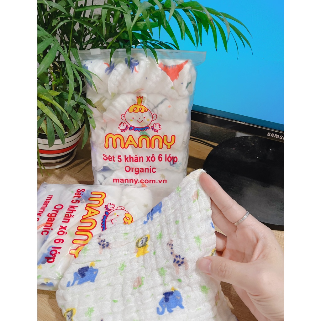 [Set 5] Khăn sữa xô 6 lớp Manny organic cho bé siêu thấm hút