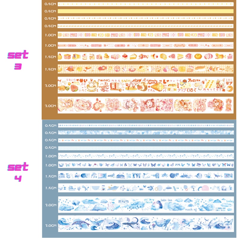 100 washi gồm 10 set washi tape cute vintage cổ điển băng keo hình dán trang trí sổ tay làm dụng cụ bullet journal WS11