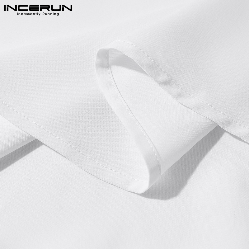 Áo sơ mi INCERUN tay dài màu trơn cài nút thời trang Hàn Quốc cho nam