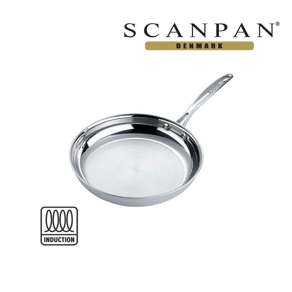 Chảo inox Scanpan Fusion5 dùng bếp từ, đáy liền 5 lớp, an toàn với máy rửa bát 74002000/24/26/28/32