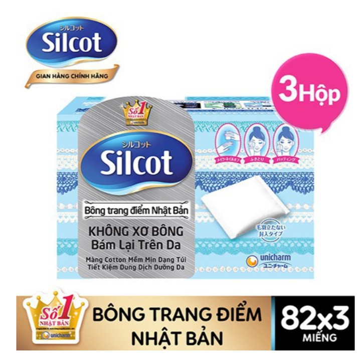 Combo 3 hộp bông tẩy trang số 1 nhật bản Silcot 82 miếng / hộp ( HSD : 5 năm kể từ ngày sản xuất )