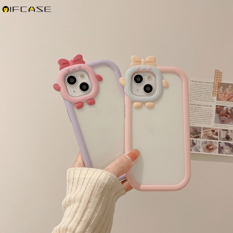 Ốp Điện Thoại Mềm Trong Suốt Chống Sốc Phối Nơ Đơn Giản Dành Cho iPhone 13 12 11 Pro Max