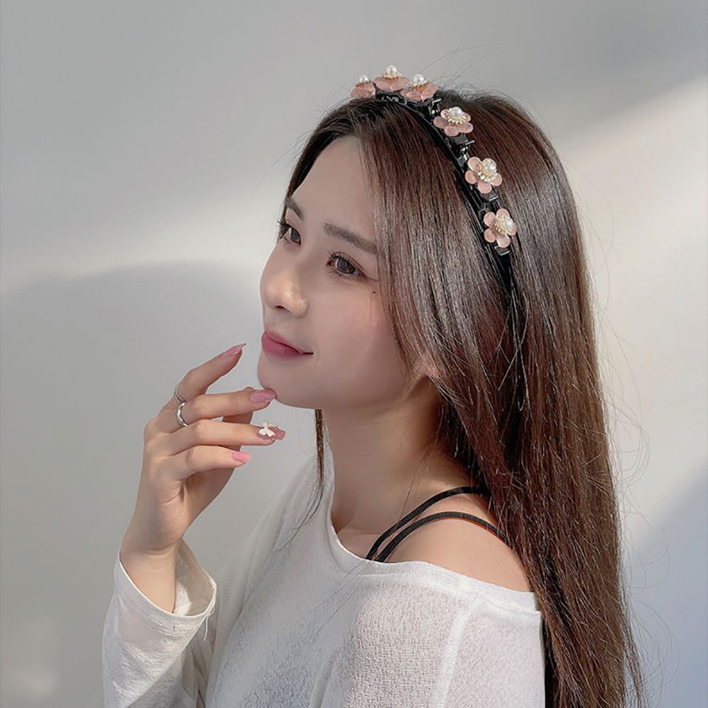 Băng Đô Cài Tóc Bằng Nhựa Hai Lớp Họa Tiết Hoa / Răng Cưa / Ngọc Trai Ngọt Ngào Cho Nữ