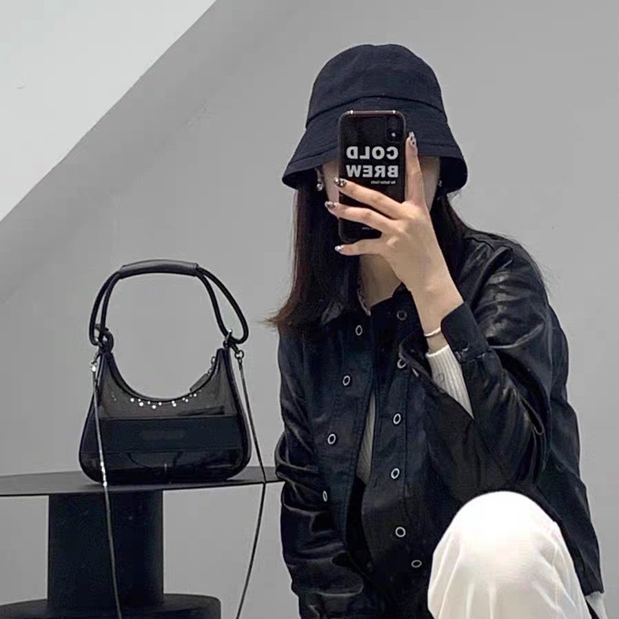 Túi kẹp nách dây xích vintage túi nhựa trong suốt 2 dây đeo vô cùng