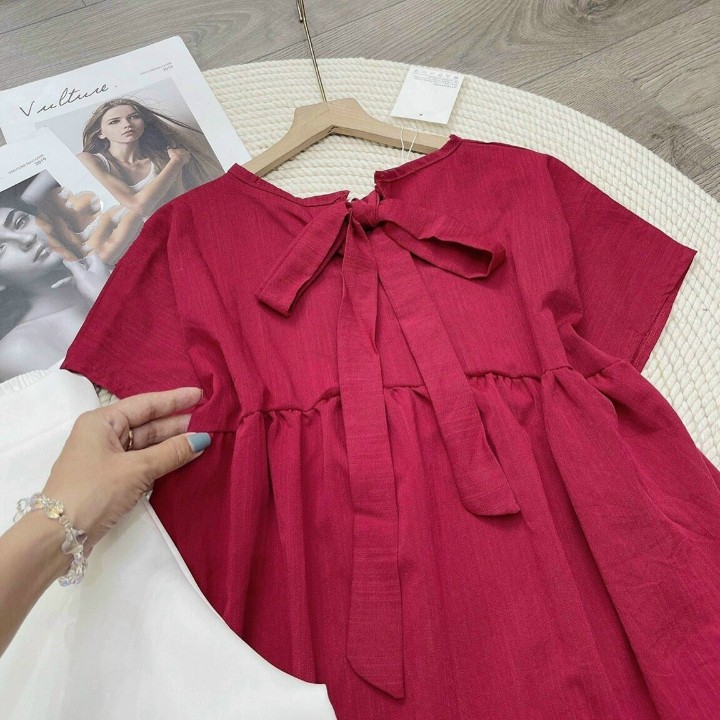 Set Áo Form Xòe Nơ Cổ Và Quần Lửng Rose Fashion