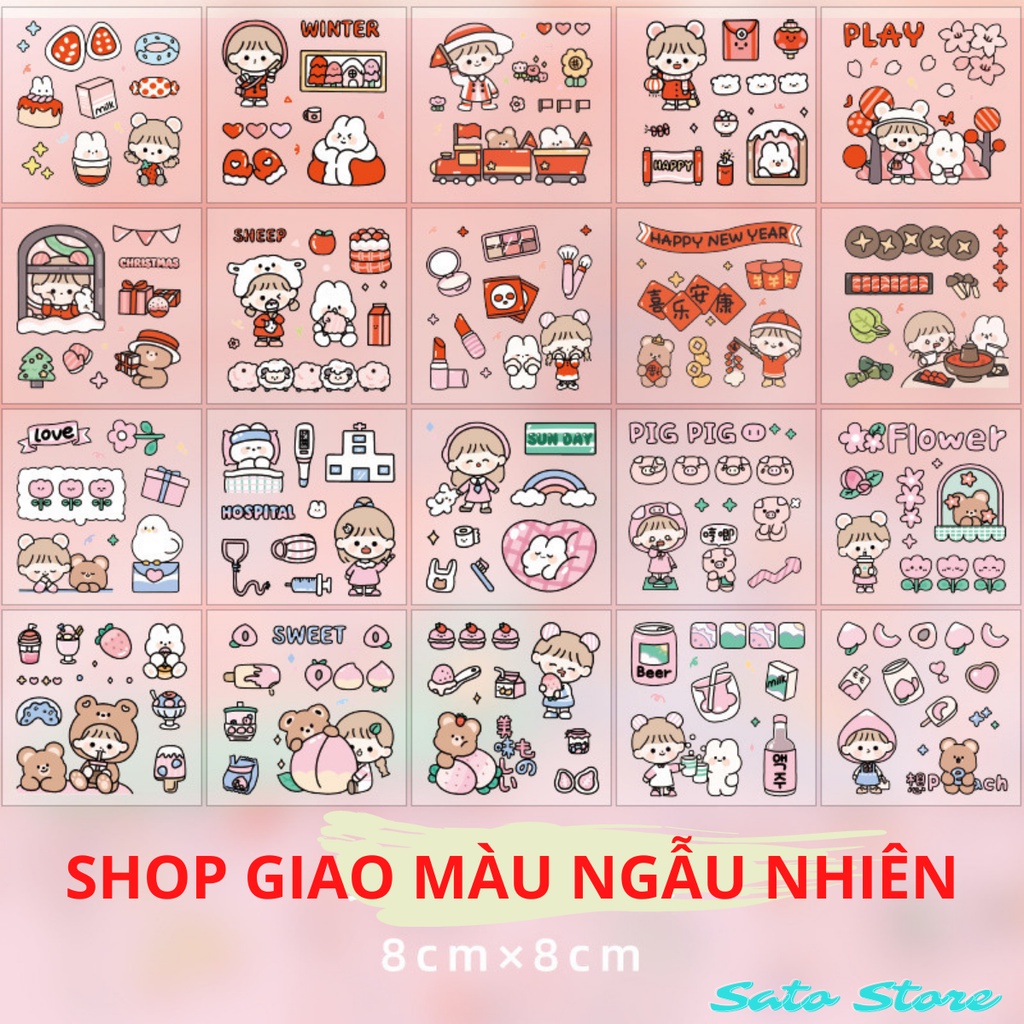 Combo 20 sticker cute hình dán mũ bảo hiểm trang trí điện thoại cô gái dễ thương