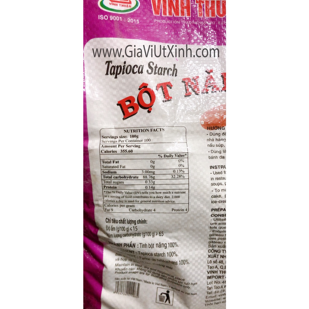 BỘT NĂNG VĨNH THUẬN BAO TÍM ZIN 10KG - VINH THUAN TAPIOCA STARCH