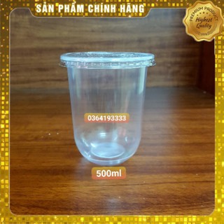 50 cốc nhựa chữ U đáy bầu 500ml kèm nắp phẳng