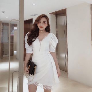 Đầm cườm eo phối ren