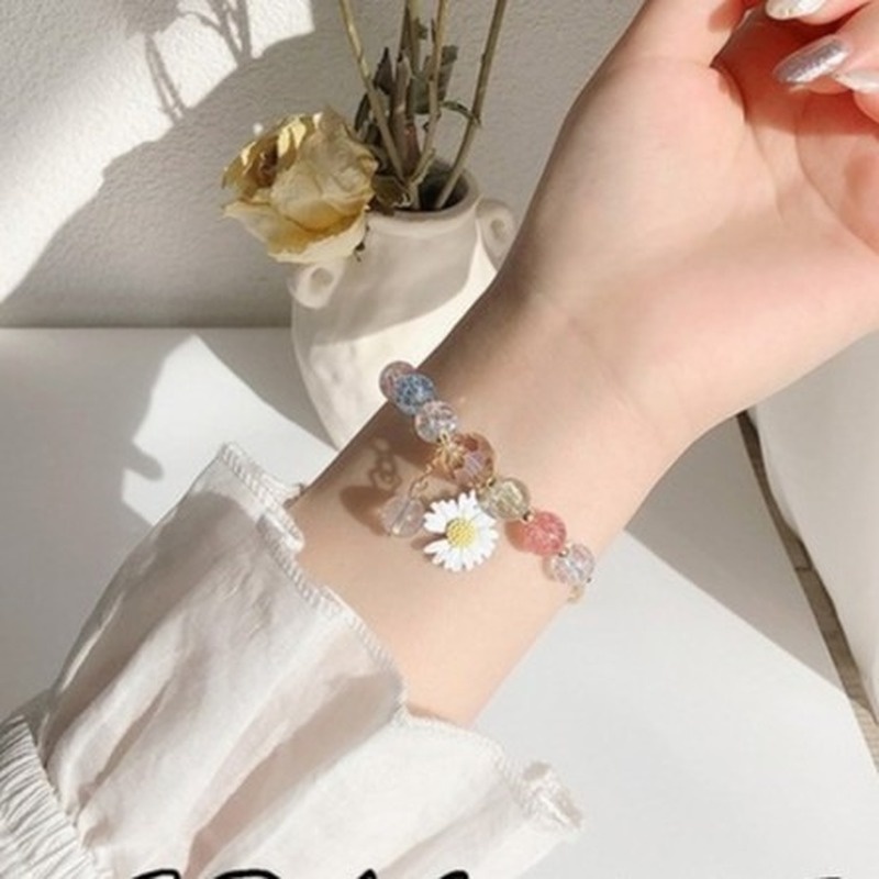 Mới Vòng Tay Chuỗi Hạt Pha Lê Hình Hoa Cúc Nhỏ Đơn Giản Ngọt Ngào Cho Nữ