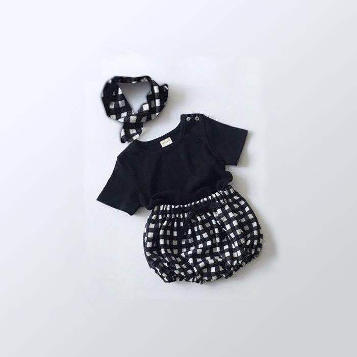 Baby Newborn Boys Girls Solid T-shirt+Plaid Polka Dot Print Shorts Pants+ Headband Set