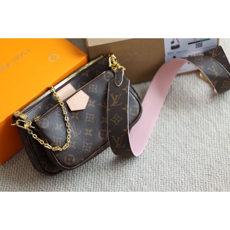 Túi đeo chéo nữ LV Multi hàng chuẩn bản đặc biệt 4 dây thay đổi(dây xích,dây da,dây hồng,dây xanh)box caxton nam châm