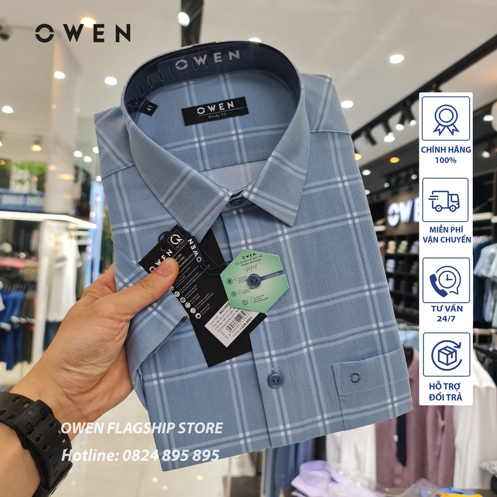 OWEN -  Áo sơ mi nam cộc tay sợi Bạc Hà - Mã Ba220056NT - OWEN Flagship Store
