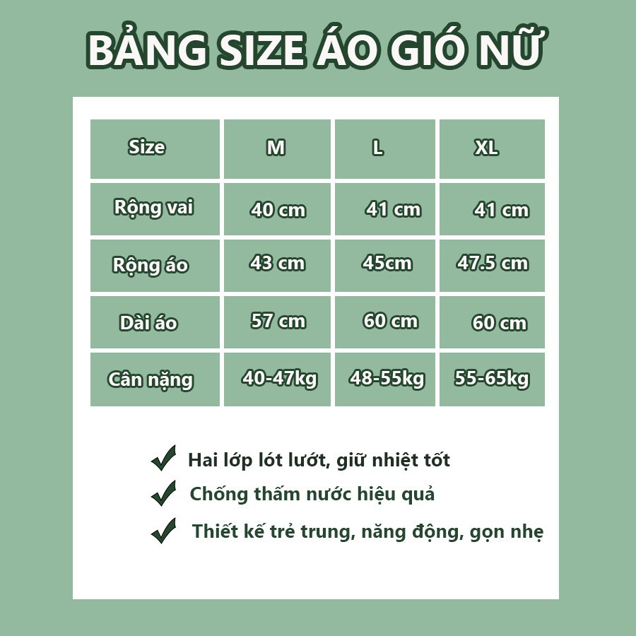 Áo gió nữ 2 lớp lót lưới siêu phẩm chống nước mùa lạnh AG01