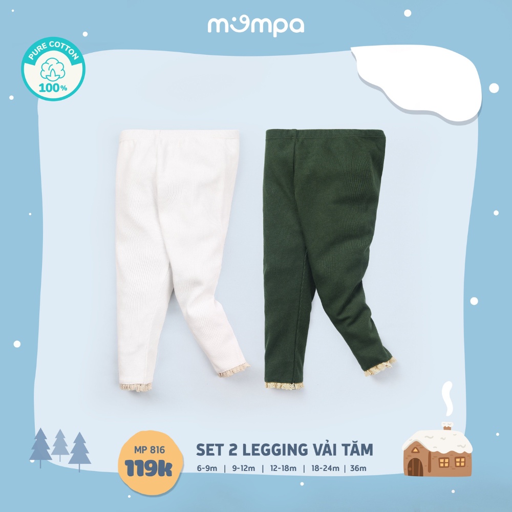 Quần legging bé gái SET 2 cái Mompa 6 tháng - 3 tuổi cotton vải tăm dày dặn co giãn giữ ấm 816