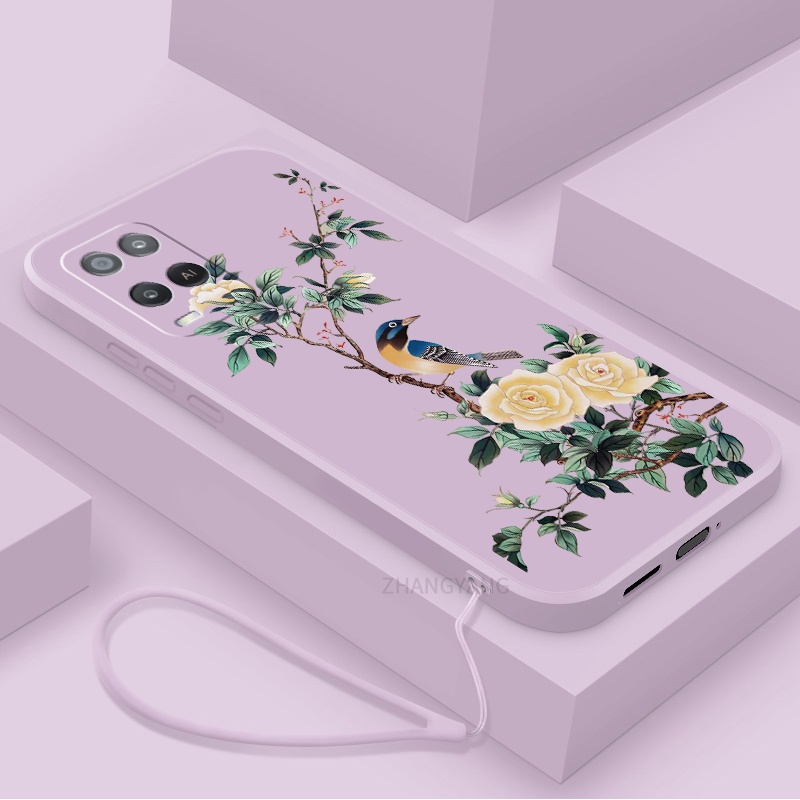 Ốp Điện Thoại TPU Mềm Họa Tiết Hoa Và Chim Có Dây Đeo Cho oppo a54
