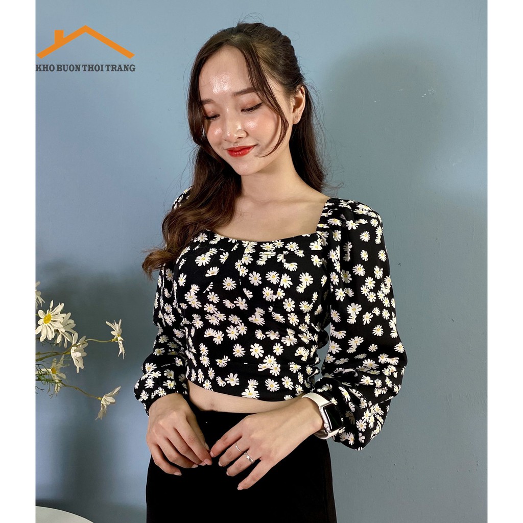 Áo Croptop Hoa Cúc Dài Tay