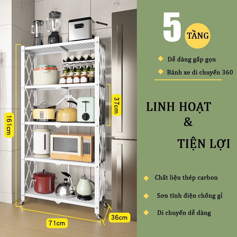 Kệ gấp gọn thép các bon chống gỉ 5 lớp Chi An - Thiết kế sang trọng, tháo lắp đơn giản, di chuyển dễ dàng, tải 300kg